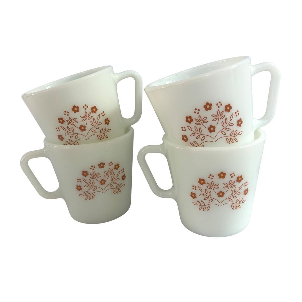 Vintage | Pyrex Milk Glass Coffee Cups | Ginger Summer Impression | Set of 4‎